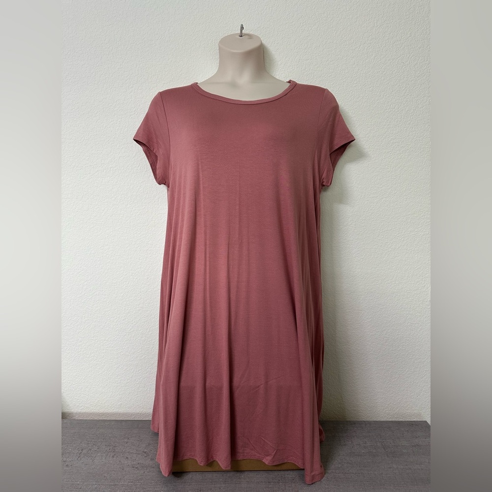 Women’s Plus Casual Dusty Rose Pink T-Shirt Dress 3X
